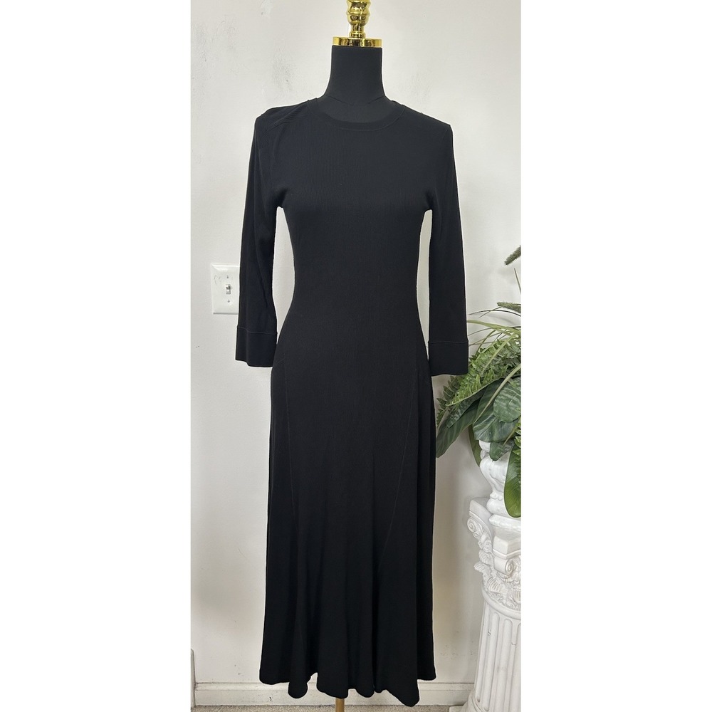 Polo RALPH LAUREN Black Waffle Knit Thermal Jersey Maxi Long Dress Women's Sz L